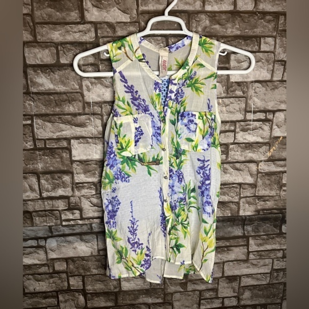 Aratta Floral Button Up Cut Out Sleeveless Shirt Size Small